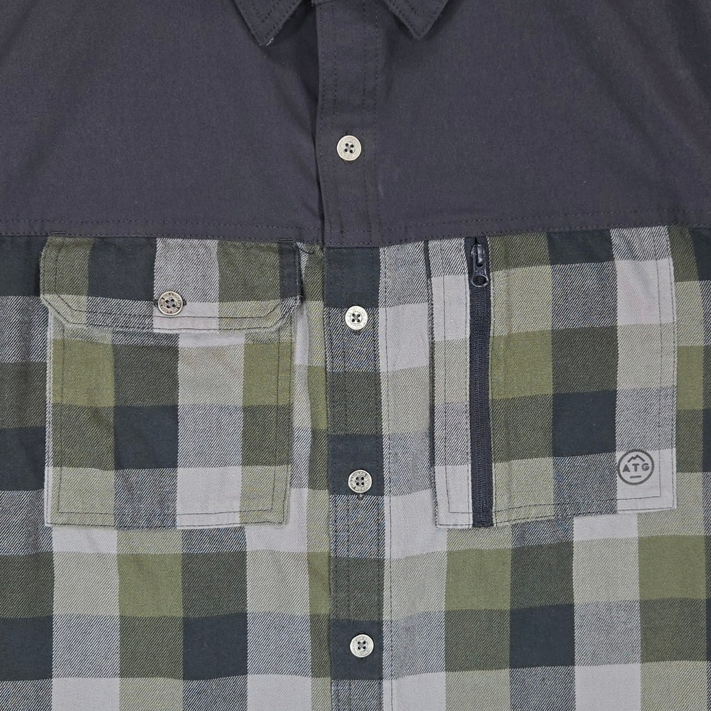 Wrangler ATG Shirt Mens L Green Plaid Flannel Hybrid Utility Trekking Yoke - Picture 7 of 13